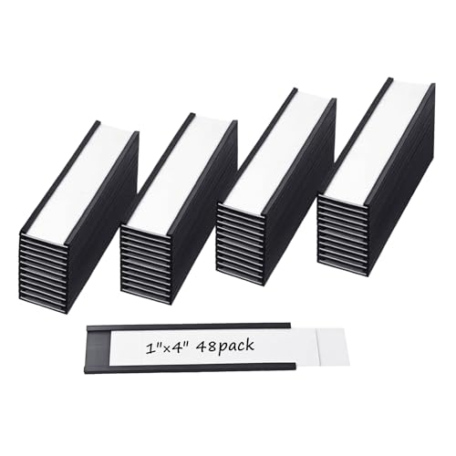 48-Pack 1"x4" C-Channel Magnetic Label Holders for Metal Racks - size: 1 × 4 inch - 48pcs
