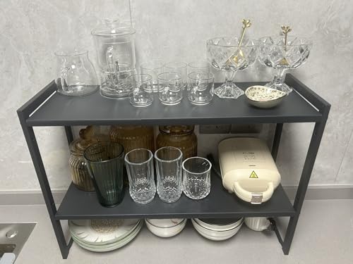 2 Tier Expandable Shelf 7.9"D Adjustable Countertop Riser Metal Black - color: Black, size: 7.9"D (normal) - 2 Tier