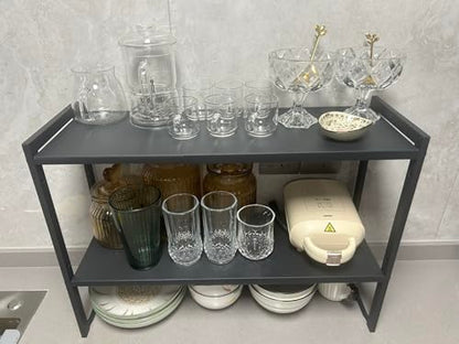 2 Tier Expandable Shelf 7.9"D Adjustable Countertop Riser Metal Black - color: Black, size: 7.9"D (normal) - 2 Tier