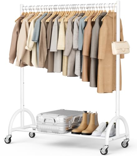 MISSLO Heavy Duty Clothing Rack with Wheels Rolling Clothes Racks for Hanging Clothes, Coats, Garment, Dress, White - color: White, size: 43"W x 14.8"D x 66"H (Large)