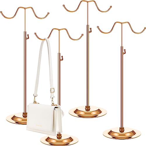 Weysat 4 Pcs Purse Display Stand Adjustable Metal Handbag Holder, Rose Gold - color: Rose Gold