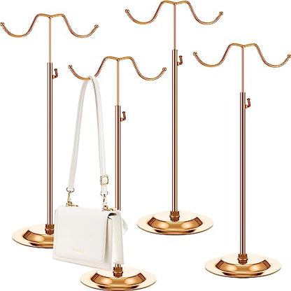 Weysat 4 Pcs Purse Display Stand Adjustable Metal Handbag Holder, Rose Gold - color: Rose Gold