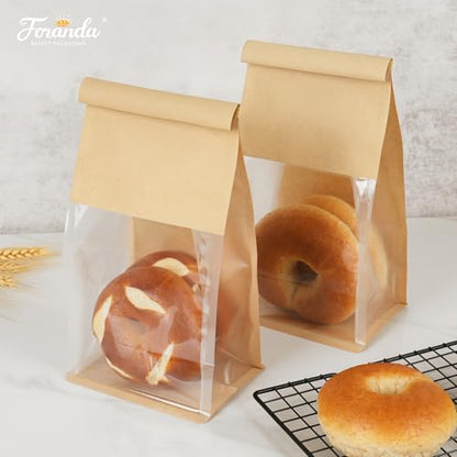 50 Pcs Bakery Bags with Window, 5.1"x3.9"x11" Cookie Packaging with Seal - size: Medium