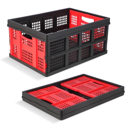 Collapsible Storage Bins,Collapsible Crates Basket (55L 1PK Red&Black) - color: 55L 1PK Red&Black