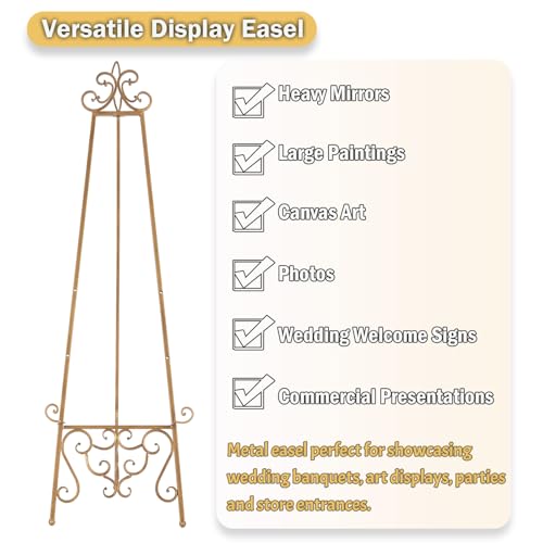 Gold Easel Stand for Sign, Heavy Duty Adjustable Metal Display Easel