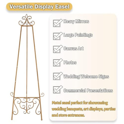 Gold Easel Stand for Sign, Heavy Duty Adjustable Metal Display Easel