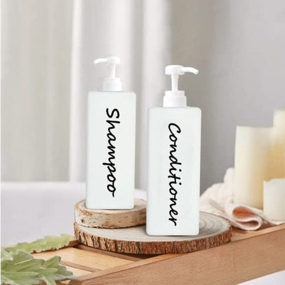 21oz Shampoo and Conditioner Dispenser (Set of 3) Modern Refillable Shampoo Pump Bottles for Shower Soap - Empty Shampoo Conditioner Body Wash Dispenser Set - Stylish Permanent Labels - for Bathroom - color: White