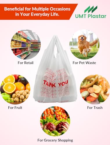 UMT Plastar 1000 Count White Thank You Bags, 10.5 x 5.5 x 17.5 in