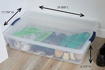 Rubbermaid Cleverstore 42 Quart Stackable Plastic Storage Container Organizer Bin with Latching Lids for Garage, Closet, and Classroom, Clear, 4 Pack - size: 42 Qt - 4 Pack