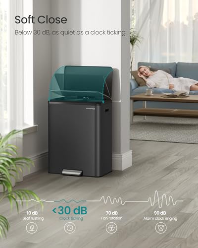 SONGMICS Trash Can, 2 x 8 Gallon (2 x 30 L), Stainless Steel - color: Ink Black