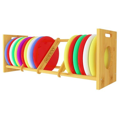 MinBoo Disc Golf Rack Stackable | Bamboo Disc Golf Shelf for Sports Disc Storage | Disc Golf Organizer with 40+ Disc Capacity | Essential Disc Golf Accessories | Discs Not Included