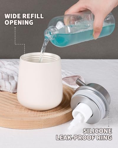 Bosilunlife 12Oz Ceramic Foam Soap Dispenser for Bathroom Kitchen Counter - color: Beige With Silver Pump
