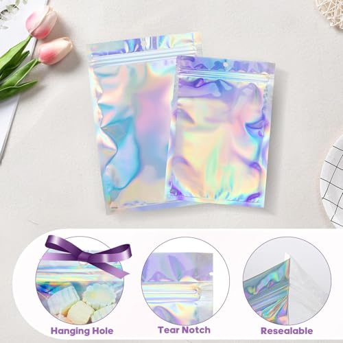 100Pcs Holographic Packaging Bags, 2.7x3.9 inch Resealable Foil Pouch - size: 100Pcs-2.7x3.9 Inch