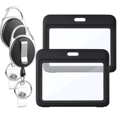 2 Pack Retractable Badge Holder with Horizontal Id Card Holder, Black - style: 2 Set Horizontal Double-Sided Windows