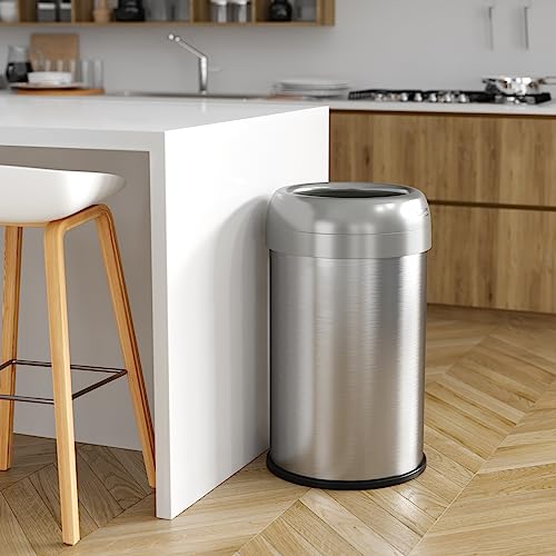 iTouchless 13 Gallon / 50 L Deodorizer Open Top Trash Can and Recycle Bin - color: Steel Silver 13 Gal Round