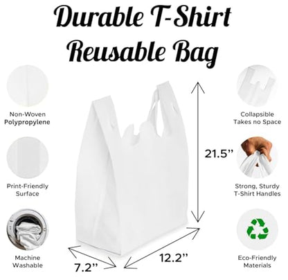 Simply Cool 200 Pack Reusable Grocery Bags, T-Shirt Tote Bags Bulk, White - color: White