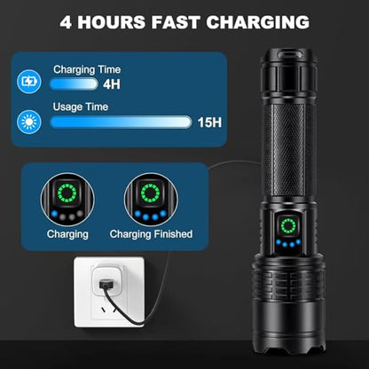 Kmivo Rechargeable Led Flashlight High Lumens - 990,000lm Bright Powerful Flash Light with 5 Modes, Waterproof Handheld Linterna for Home, Camping(3 Packs) - size: M-3P