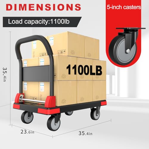 Heavy Duty Foldable Push Cart, 35.4"x23.6" Platform