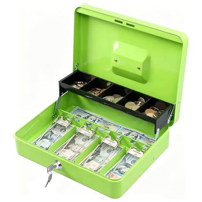 KYODOLED Locking Cash Box with Lock,Money Box with Cash Tray,Lock Safe Box with Key Money Saver,Money Saving Organizer,11.81Lx 9.45Wx 3.54H Inches,Limegreen XL Large - color: Limegreen
