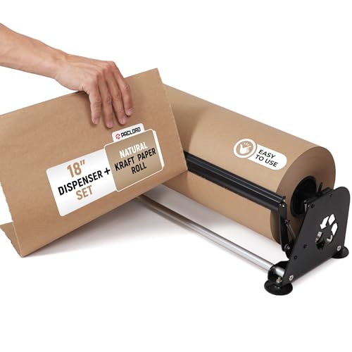 18" Paper Dispenser with Cutter + Brown Kraft Paper Roll - color: Natural Kraft, size: 1 Roll + Dispenser