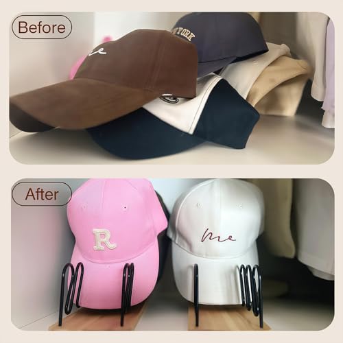 UdoUto Hat Organizer for Baseball Caps, 2 Pack Wood & Metal Hat Rack - color: Natural wood