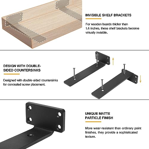 HITOMEN Heavy Duty Floating Shelf Brackets, 8-Inch (1/5'' Thick) Hidden Shelves Hardware, Iron L Brackets, Rustic Industrial Black Metal Wall Shelving Supports, 6 Pack - size: 8 Inch, style: 6 Pack