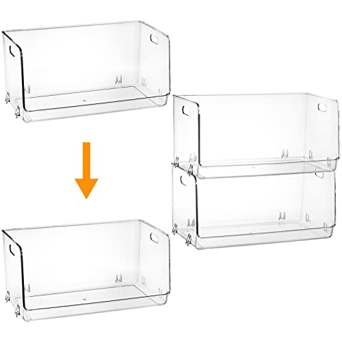 Nicunom 2 Pack Stackable Plastic Storage Bins Open Front, Clear Pantry Organizer Bin Household Food Storage Bin for Kitchen Countertops Cabinet Shelf