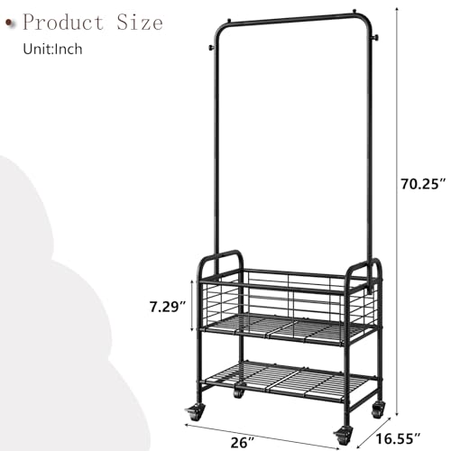 SUOERNUO Laundry Cart with Basket Hanging Rack Sorter with Wheels Shelf - color: Black