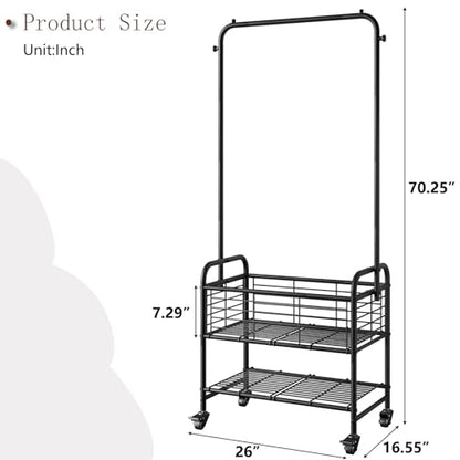 SUOERNUO Laundry Cart with Basket Hanging Rack Sorter with Wheels Shelf - color: Black