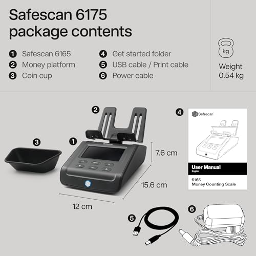 Safescan 6175 Money Counter Scale for Fast Coin and Bill Counting