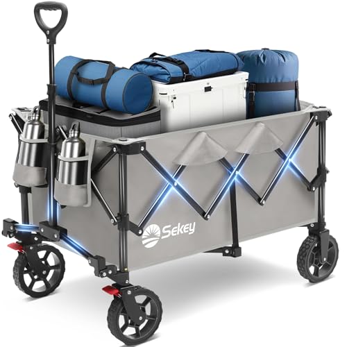Sekey Collapsible Wagon, 300 lb Capacity, 29 in Cargo Bed, Compact Fold - color: Light Gray, size: 300lbs