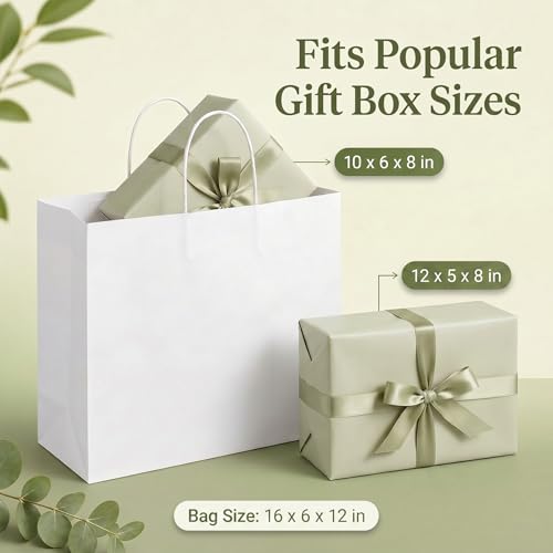 MESHA Gift Paper Bags White Large 16x6x12 100 Pack,Kraft Bags with Handles - color: White