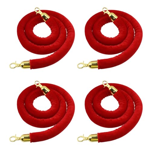 Oedema 4 Pcs Red Velvet Stanchion Rope 5 Ft Crowd Control Ropes Barrier Hanging Rope with Snap Hooks for Theaters Grand Openings - color: Red