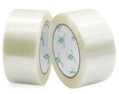 BOMEI PACK Mono Filament Strapping Tape, 2 Roll 2 Inch x 35 Yards 5.5 Mil, Heavy Duty Transparent Reinforced Fiberglass Tape - size: 50mm x 35y/2rolls