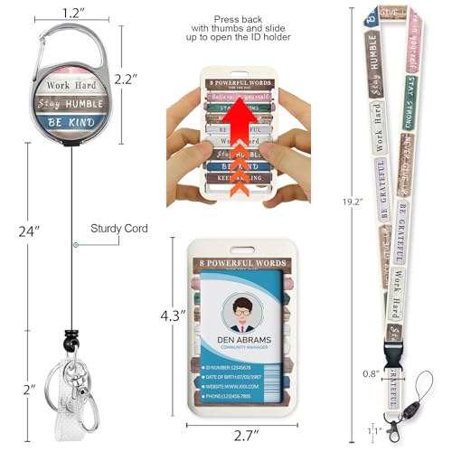 Piefly Lanyards for Id Badge, Teacher Card Holder Retractable Reel Positive - color: Inspirational Quote