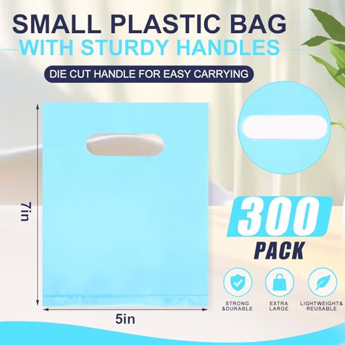 Maitys Turquoise 300 Pcs Small Plastic Bags with Handles 5x7 for Business - color: Turquoise