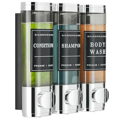 Shower Soap Dispenser Wall Mounted No Drill Shampoo Dispenser for Shower Wall Shampoo and Conditioner Dispenser Bathroom Hotel 3 * 350ml Chrome 1 - color: Chrome