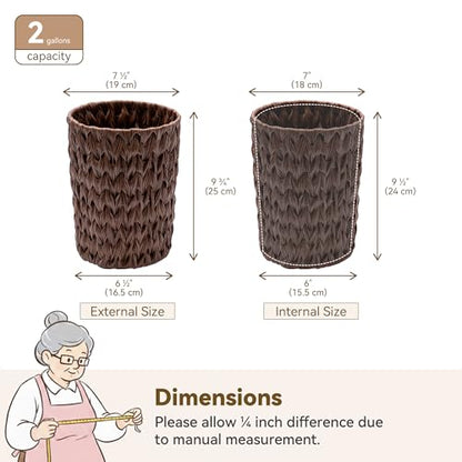 GRANNY SAYS Small Wicker Trash Can, 2 Gallon Bathroom Waste Baskets, Brown - color: Brown, size: Round - 7½"D x 9¾"H