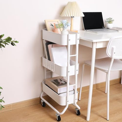 MAX Houser Slim 3-Tier Rolling Utility Cart with Extra Hook, White - color: White, size: 3-Tier Narrow Cart