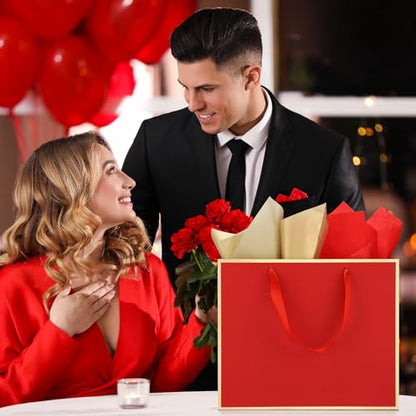 ReliThick 12 Pack Paper Gift Bag with Handles & Tissue, Red, Gold - color: Red, Gold