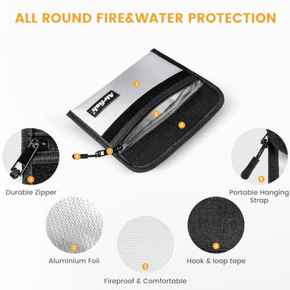Fireproof Wallet, 5 x 8 inches, Waterproof Cash Bag with Zipper, Small Fireproof Cash Bag for Valuables - color: Silver, size: 4 Pack