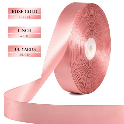 Rose Gold Satin Ribbon 1 Inch x 100 Yards - color: Rose Gold