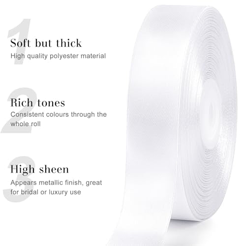 White Satin Ribbon, 1 Inch, 50 Yards - color: white