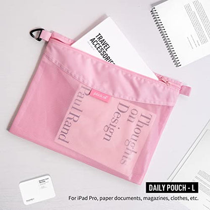 pack all 3 Pcs Water-Resistant Zipper Pouch, Mesh Zipper Bag - color: Pink, size: Set