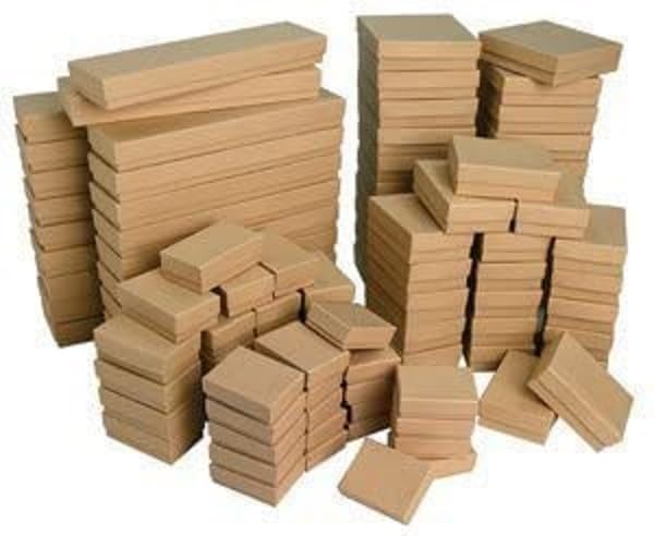 12 Pack Cotton Filled Kraft Brown Paper Cardboard Pendants, Earrings, Charms, Pocket watch Jewelry Gift and Retail Boxes 3 X 2 X 1 Inch #32 Size by R J Displays