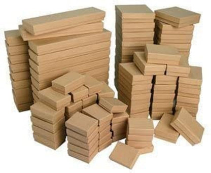 12 Pack Cotton Filled Kraft Brown Paper Cardboard Pendants, Earrings, Charms, Pocket watch Jewelry Gift and Retail Boxes 3 X 2 X 1 Inch #32 Size by R J Displays