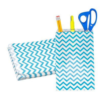 Novel Box 100 Pack Blue Chevron Print Flat Merchandise Bags 6x9 in - color: Blue Chevron, size: 6" x 9" Inches