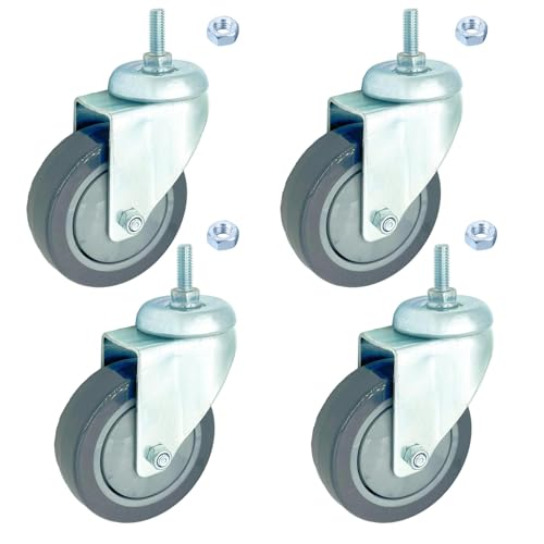 4 inch Swivel Caster Wheels Heavy Duty, 3/8"-16x1 Threaded Stem Casters Set of 4, Polyurethane Grey PU Wheels for Hospital, Lab, Furnitures,Restaurant - color: Grey PU, size: 3/8"-16x1", style: 4 no brake
