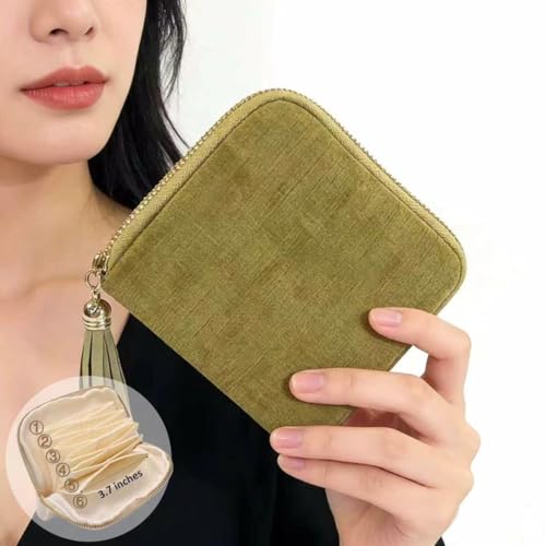 Small Travel Jewelry Pocket Case with Zipper for Women - color: Olive Green