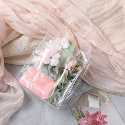 60 Pcs Clear Plastic Gift Bags with Handle Reusable Small Transparent PVC Wrap Tote Bags 5.9X5.1X2.8 inches for Bachelorette Bridesmaid Wedding Birthday Christmas Party Favor